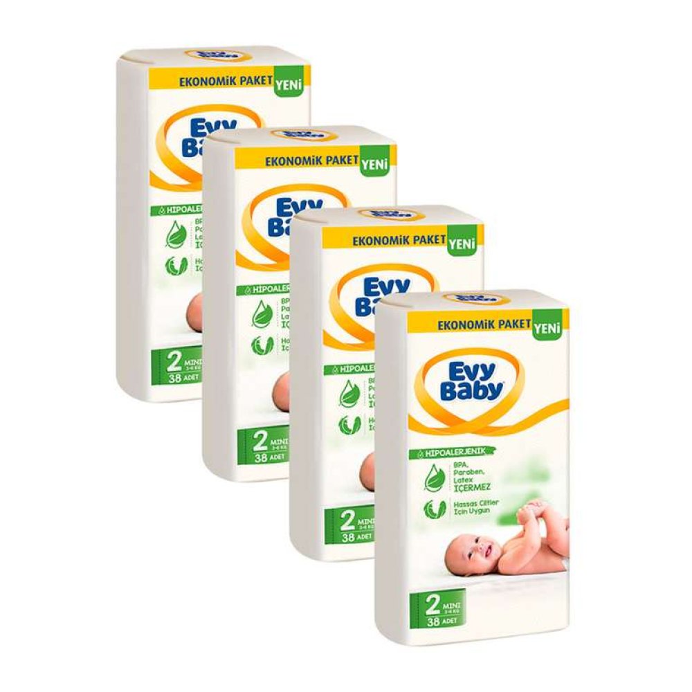 Evy Baby Diaper No:2 Mini Economic Package 4x38 Pieces