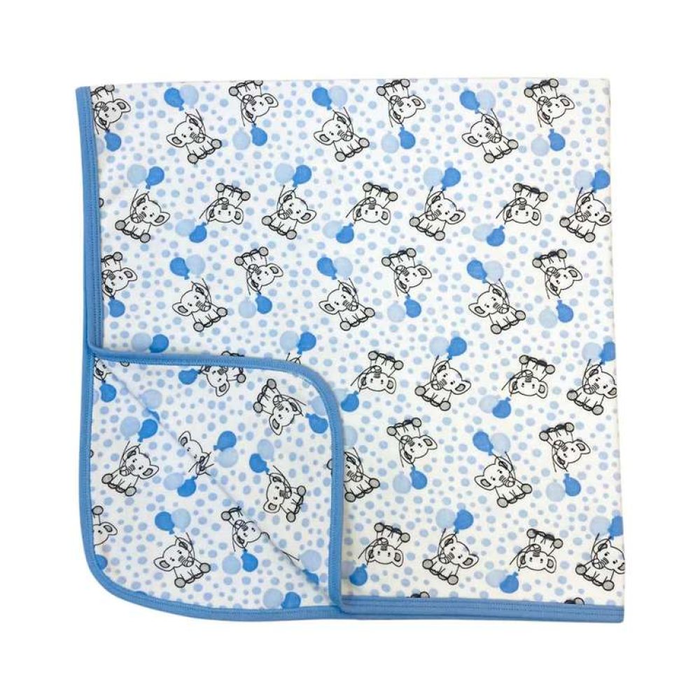 Silk & Blue Combed Cotton Baby Blanket Blue White 80x80 Cm