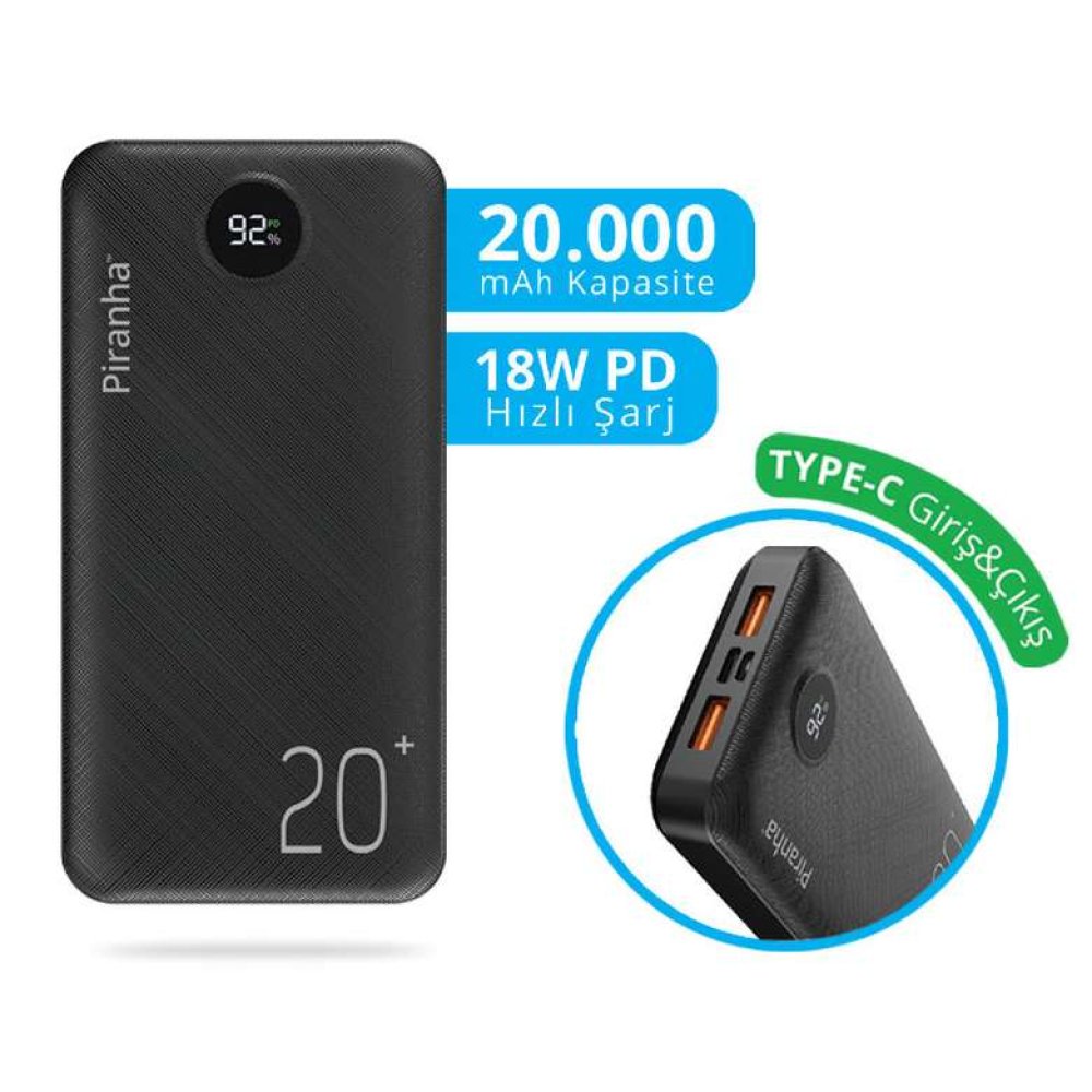 Piranha 20.000 Mah 18W High Speed Type-C Powerbank