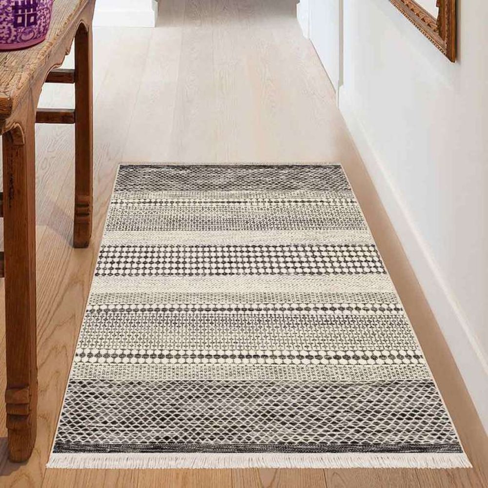 Non-Slip Base Hair Runner 80 x 50 cm Navy Blue White