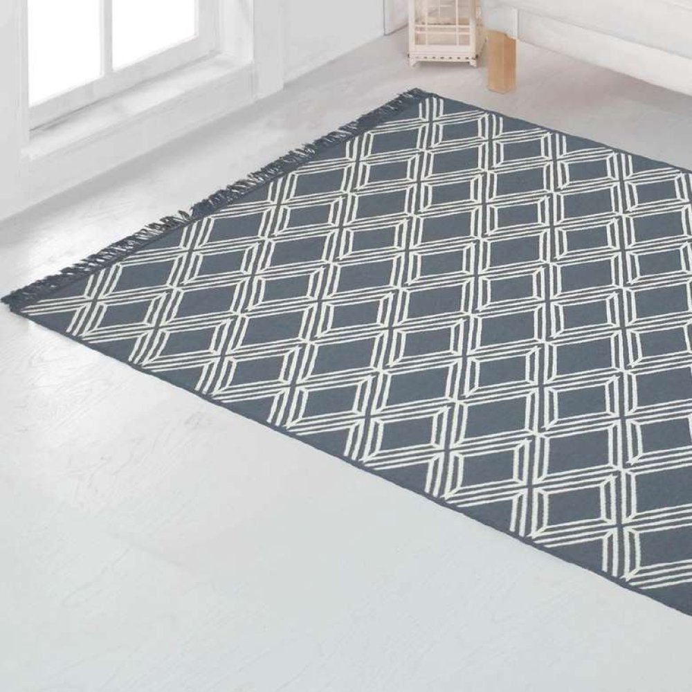Kilim 120x180 Cm Navy Blue White