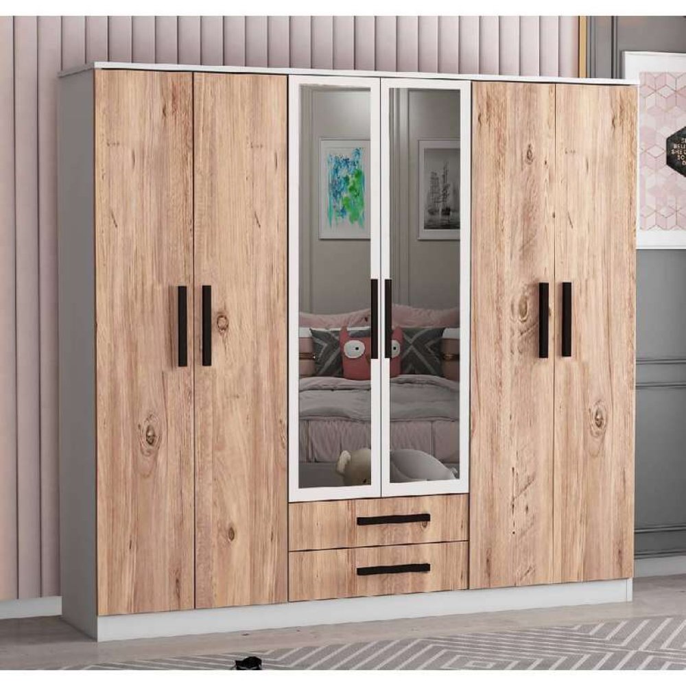 Tiamob Gabido 6 Doors 2 Drawers Mirrored Wardrobe