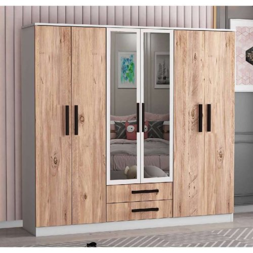 Tiamob Gabido 6 Doors 2 Drawers Mirrored Wardrobe
