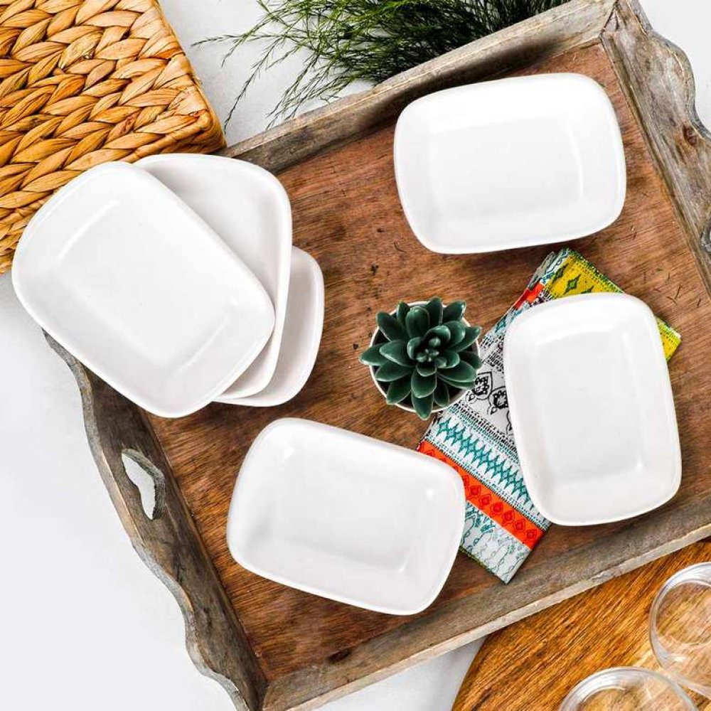 Keramika Rectangular Cookie / Sauce Holder Matt White 13 Cm 6 Pcs