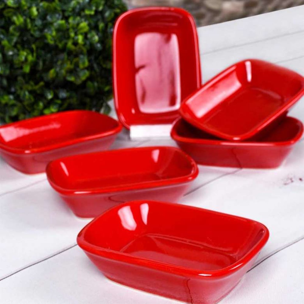 Keramika Rectangular Red Cookie / Sauce Holder 13 Cm 6 Pcs