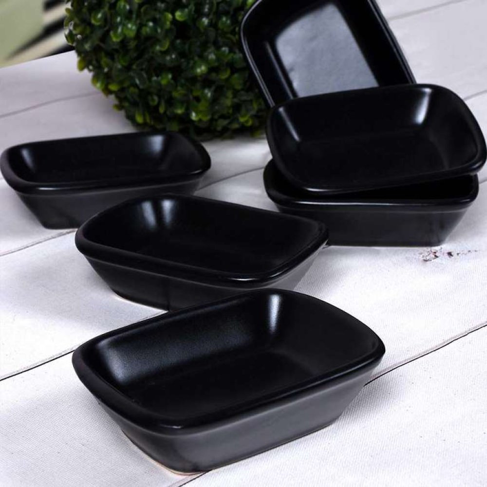 Keramika Rectangle Matte Black Cookie/Sauce Bowl 13 Cm 6 Pcs