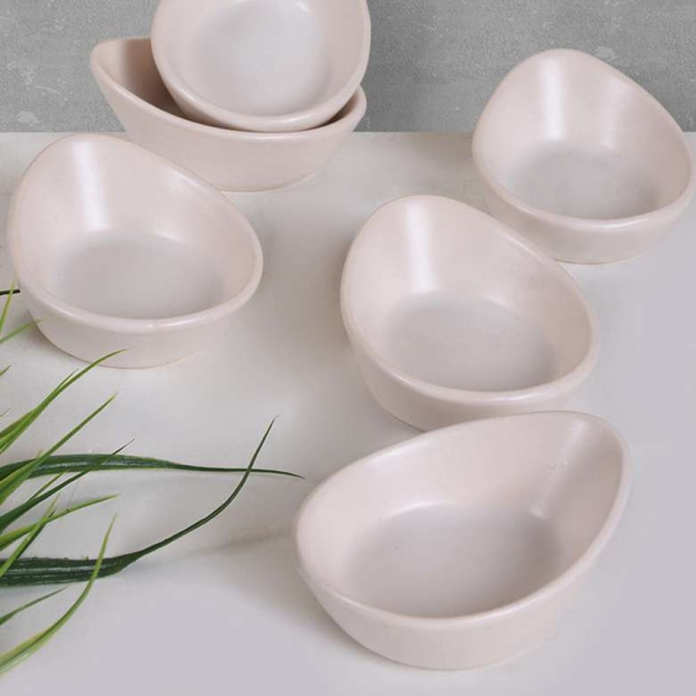 Keramika Matte Off White Mini Gondola Snack / Sauce Bowl 8 Cm 6 Pcs