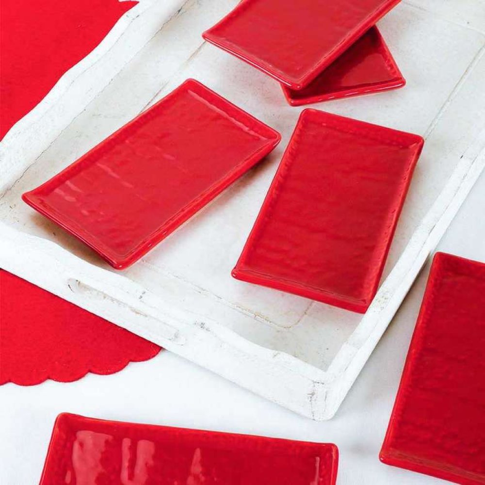 Keramika Red Natural Stone Boat Plate 15 Cm 6 Pieces