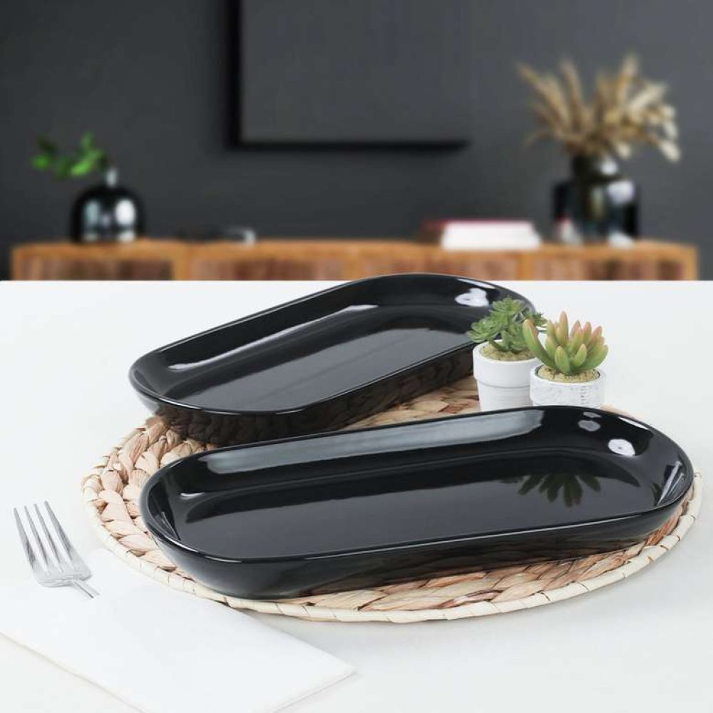 Keramika Black Noyan Boat Plate 2 Pieces 28cm