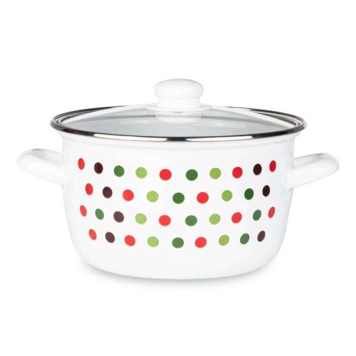 Enamel Yogurt Pot 22 cm White-Green