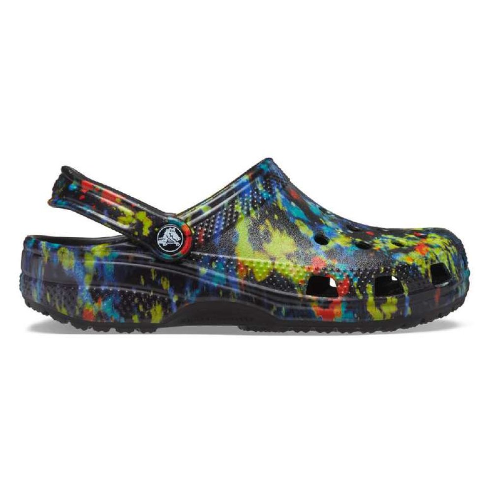 Crocs Classic Tie Dye Graphic Clog 205453-4SW Womens Slippers Black Yellow