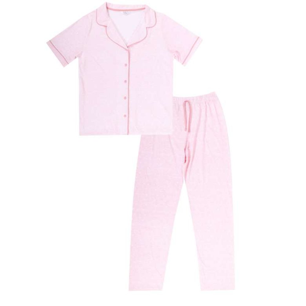 Women's Short Sleeve Shirt Collar Pajamas Set Pink