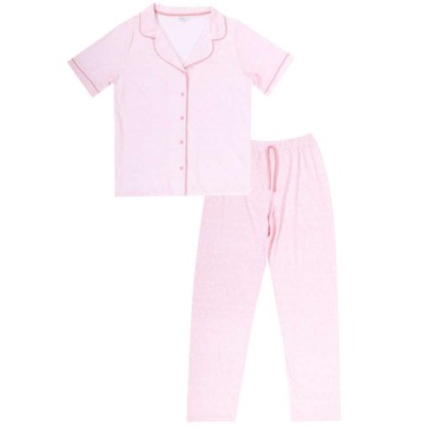 Women's Short Sleeve Shirt Collar Pajamas Set Pink