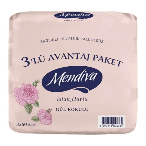 Mendiva Wet Towel Rose Scented 3X60 Cm