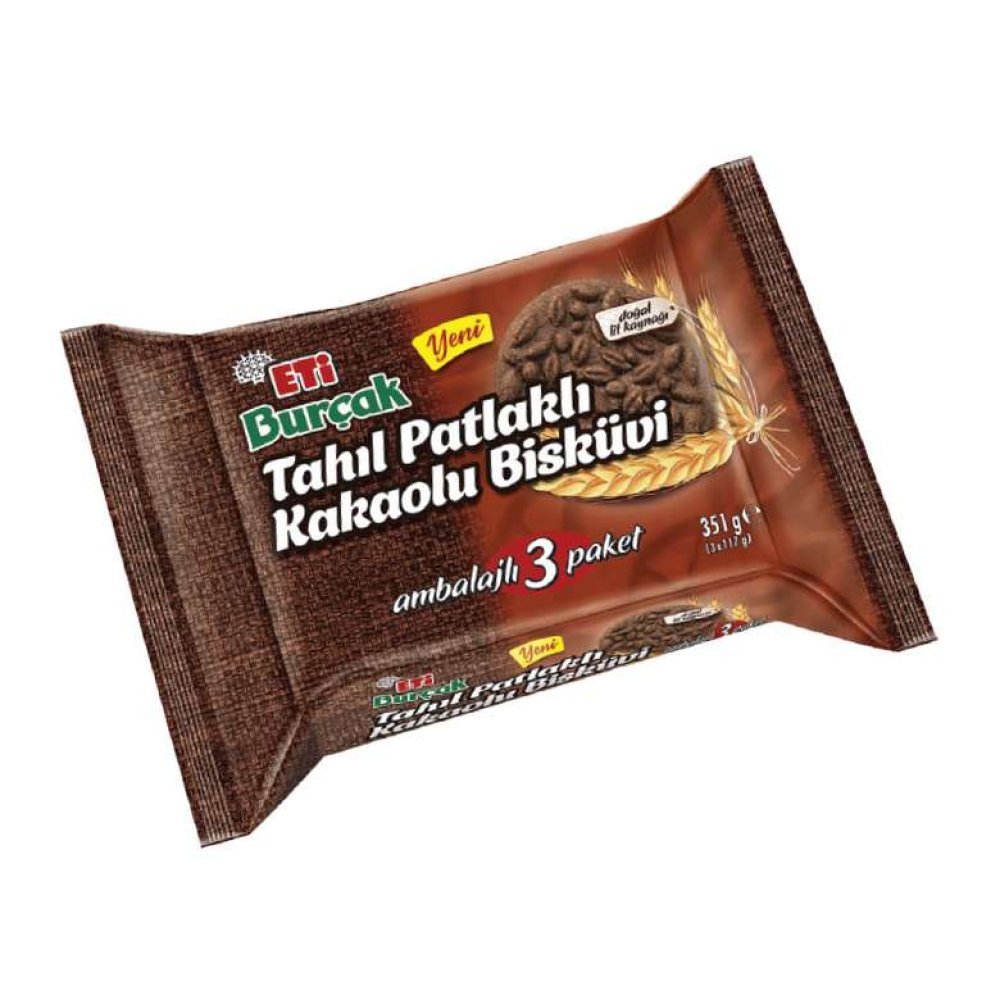 Burçak Grain Puffed Cocoa Biscuits 3x117 G