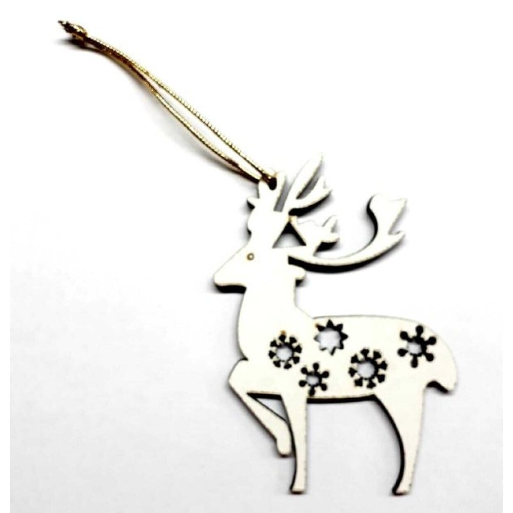 Wooden Pine Tree Ornaments Deer 3 Pcs