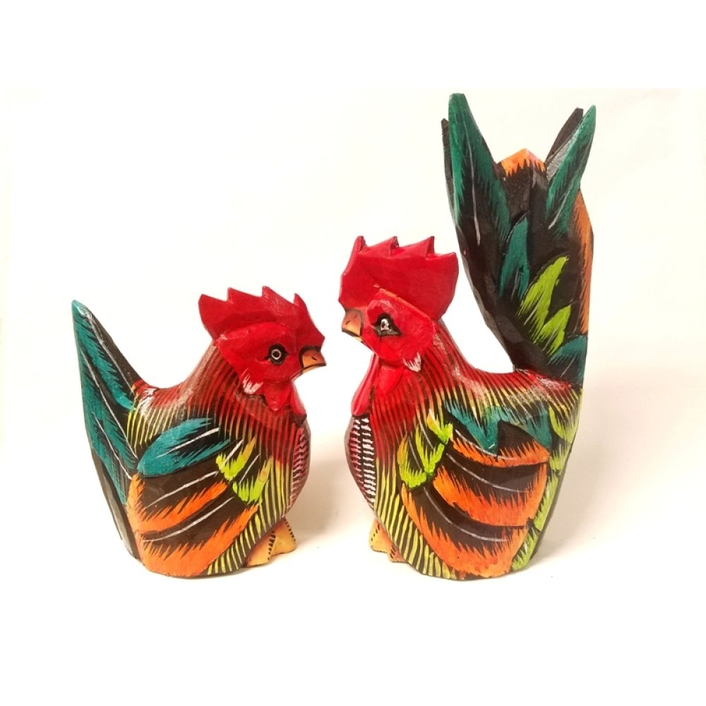 Wooden Rooster Trinket Set of 2 Large Size