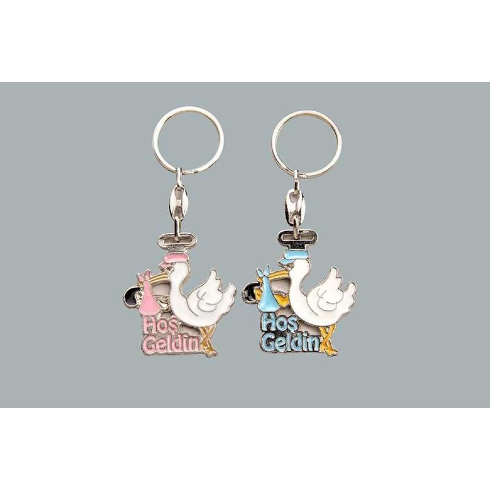 Keyring Stork Written Domestic Pink P10