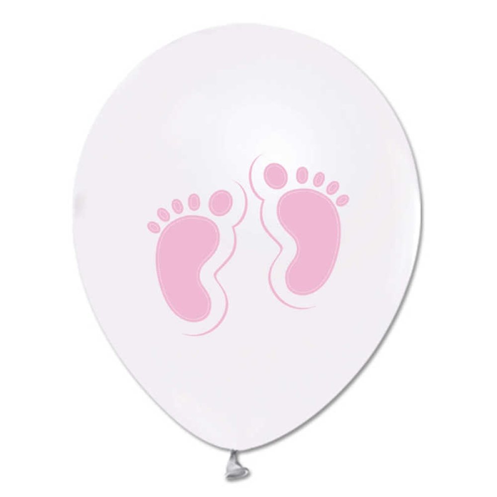 Balloon Printed 12 Inch 1+1 Footprint Metallic White Pink Pk:100 Kl:50