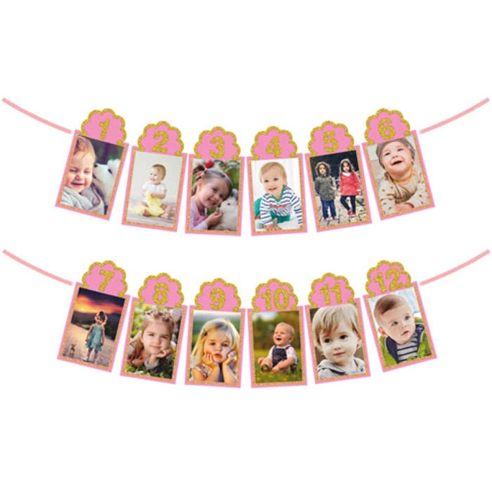 Frame Middle Ornament Silvery 12 Months Set Pink Pk:1 Kl:300