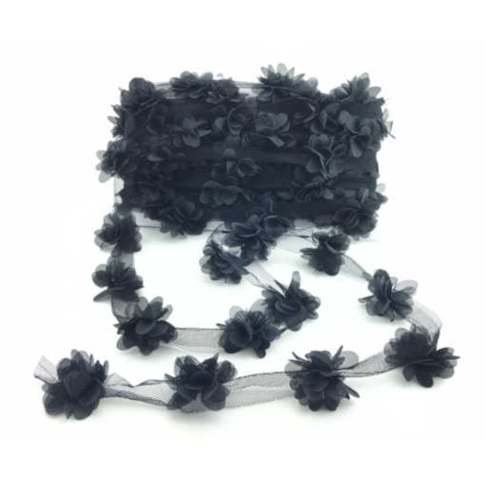 Flower Tulle Laz.Cut.Small Black P10Yrd(150Pcs.)P1-100