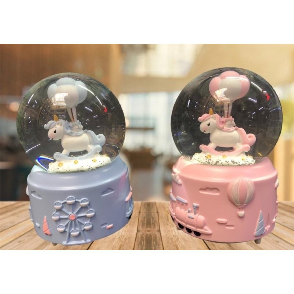 Illuminated Snowblower Unicorn Musical Snow Globe