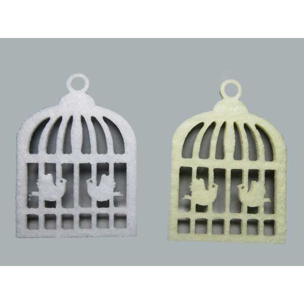 Felt Bird Cage White With Birds P50-100
