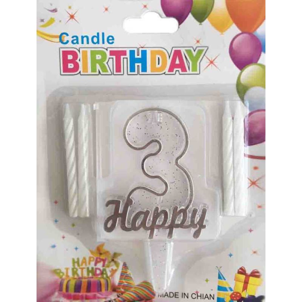 Candle 3 Ages Happy Written Silver Pk:1 Kl:600