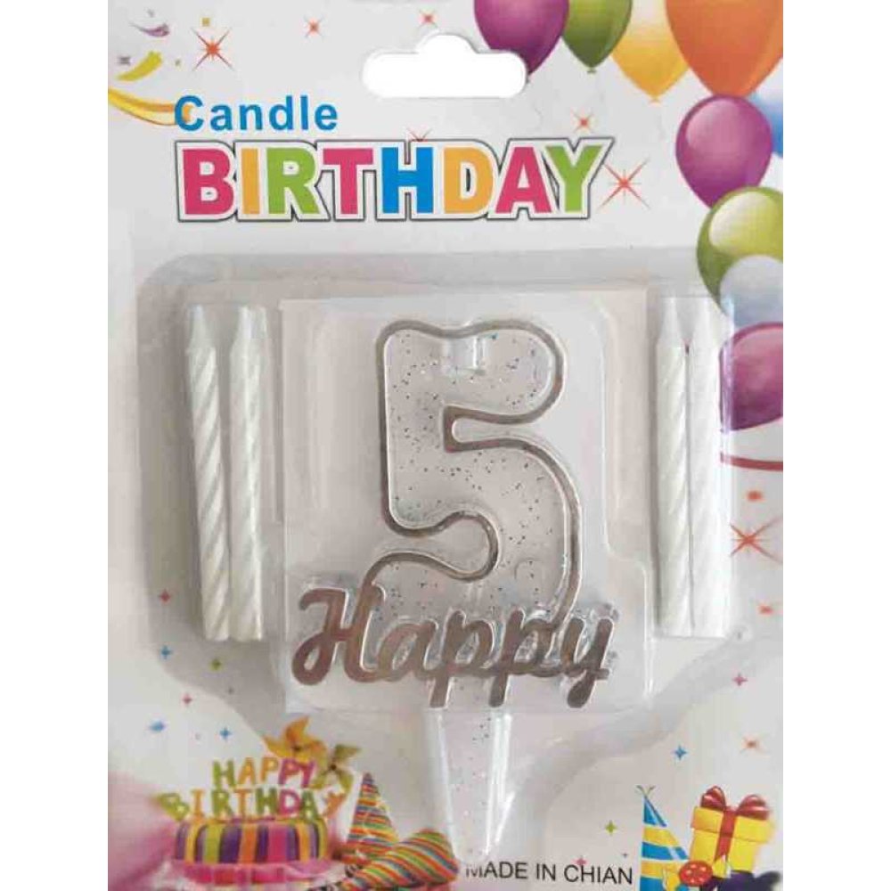 Candle 5 Ages Happy Written Silver Pk:1 Kl:600