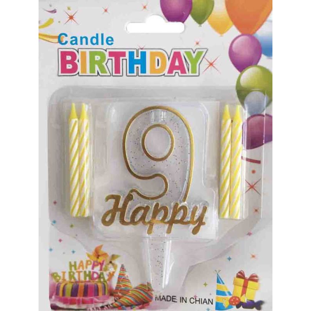 Candle 9 Year Happy Written Gold Pk:1 Kl:600