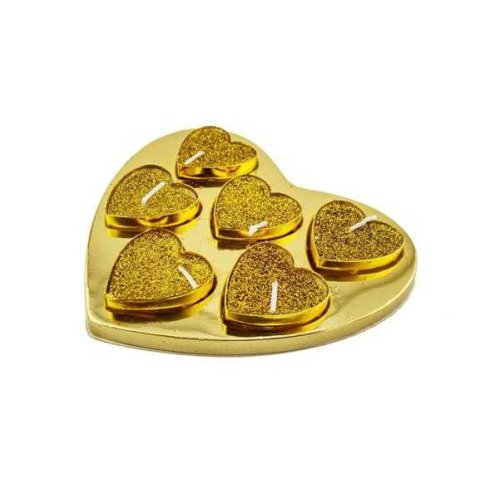 Candle Tealight Glittery Heart Boxed Gold Color