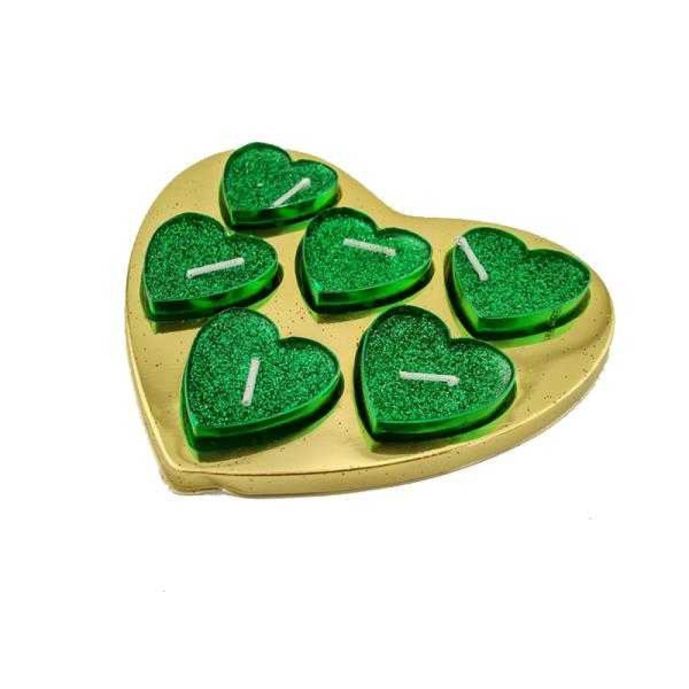 Candle Tealight Glittery Heart Boxed Green Color