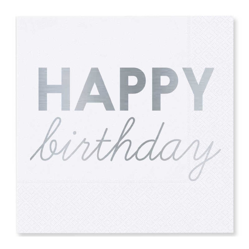 Napkin Happy Birthday Printed 33X33 Cm Silver Pk:16 Kl:30