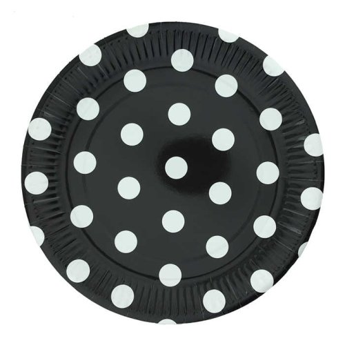Plate Carton Black Points 23Cm P8-24