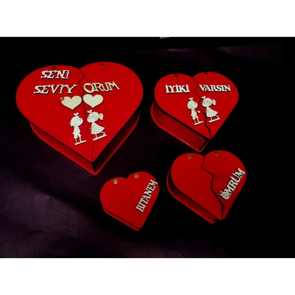 Wholesale 4-Piece Wooden Heart Box Set