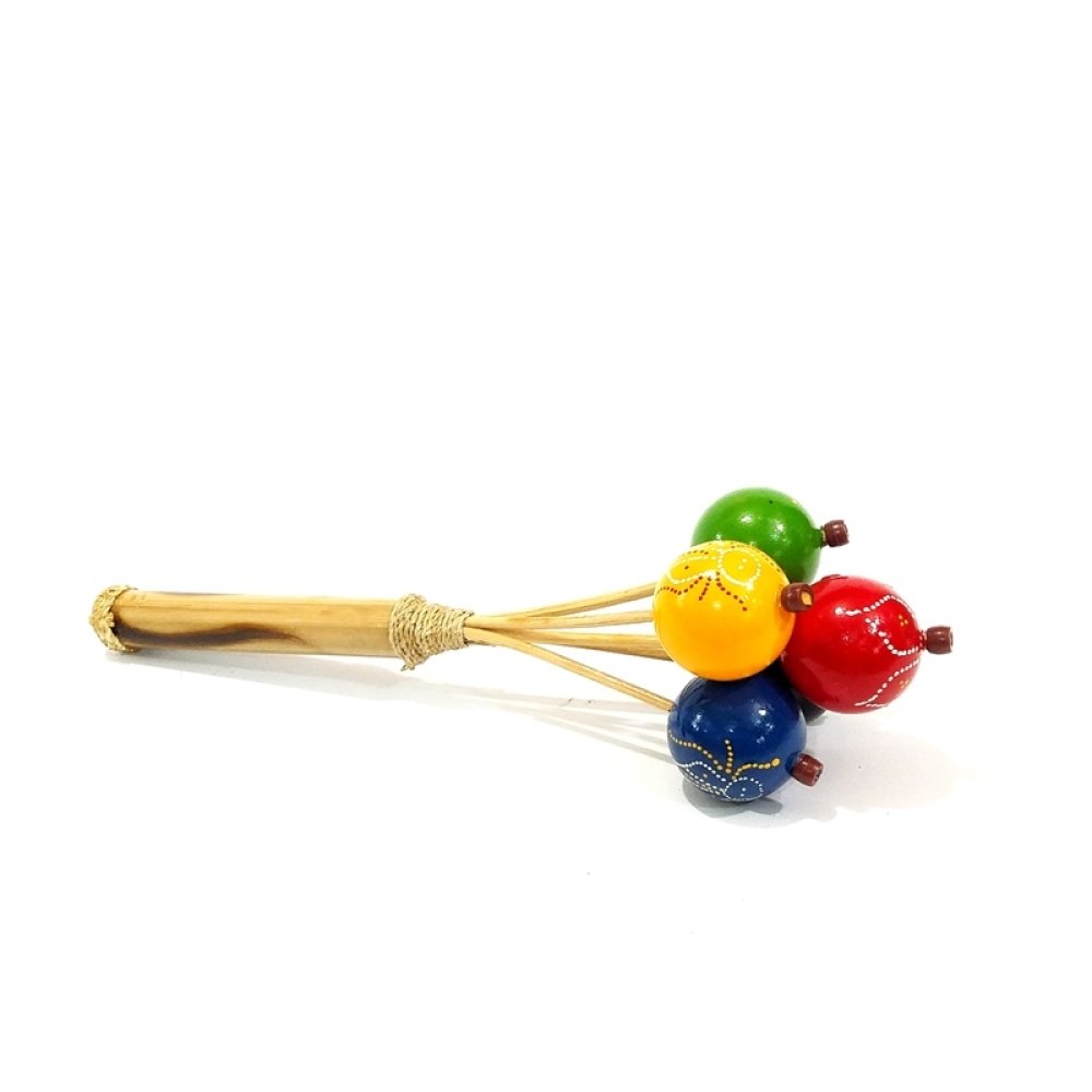 Colorful Wooden Maracas Rattle With 5 Pin-Pongs