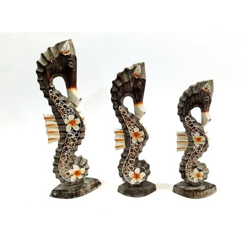 Wholesale Wooden Triple Sea Horse Figurines 35 cm