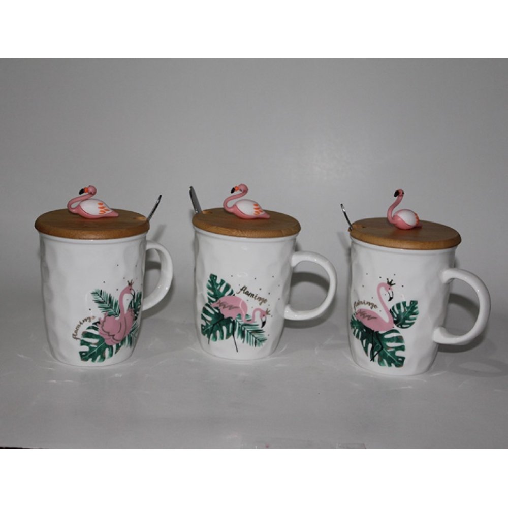 Wholesale Wooden Lid Flamingo Mug Cup