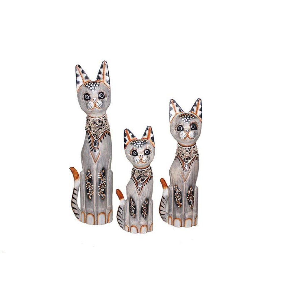 Wholesale Wooden Ornamental Cat Trinket 3 Pcs