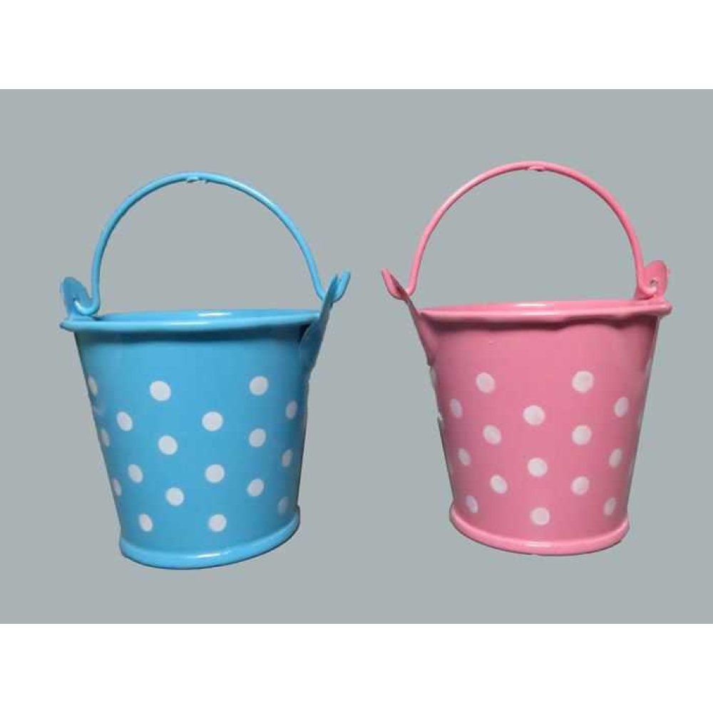 Wholesale Baby Candy Metal Blue Polka Dot Bucket