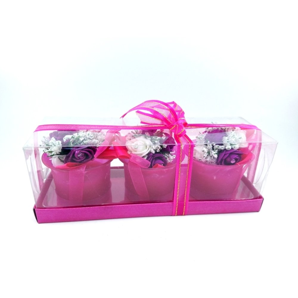 Wholesale Colorful Candle Decorated in Glass Glass 3 Pcs