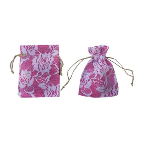 Wholesale Lace Covered Fuchsia Red Henna and Nuts Pouch Sack 9x12 cm
