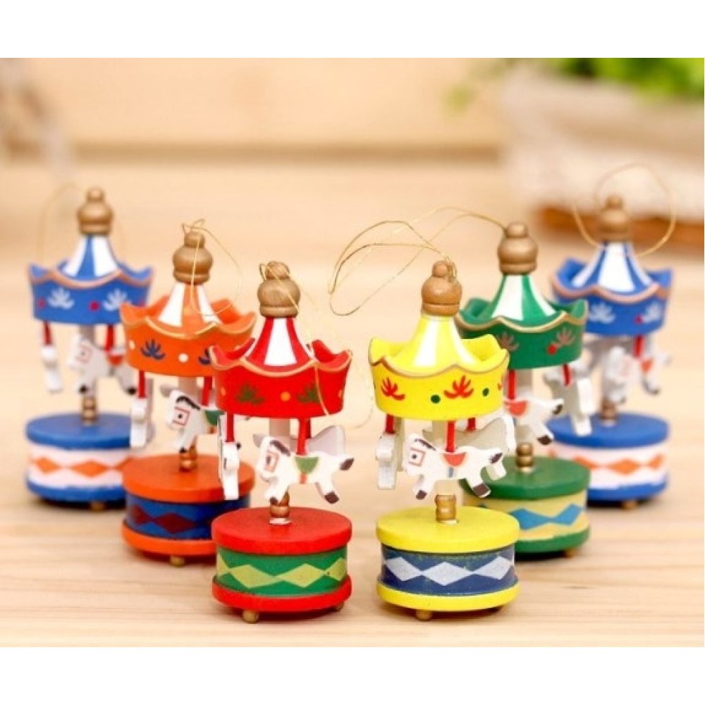 Wholesale Decorative Corded Wooden Carousel Ornaments 6 Pcs