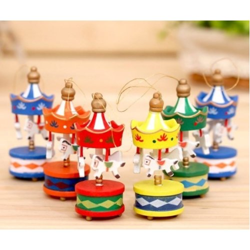 Wholesale Decorative Corded Wooden Carousel Ornaments 6 Pcs