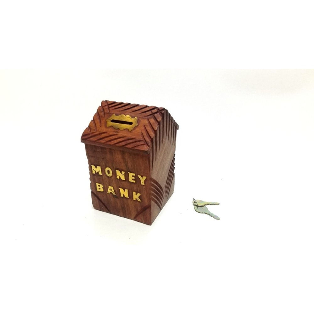 Wholesale House Shaped Locked Wooden Piggy Bank