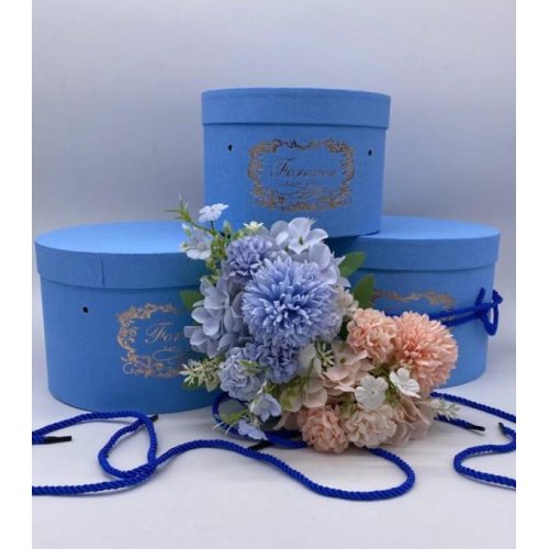Wholesale Drawstring Chocolate Flower Box Blue Color 3 Pcs