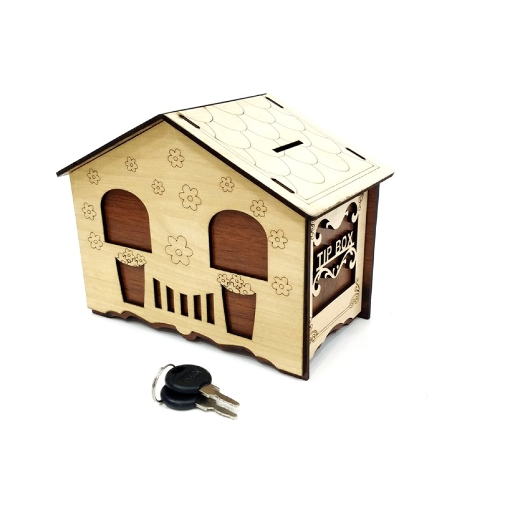 Wholesale Poplar Wood Colored Wooden House Piggy Bank
