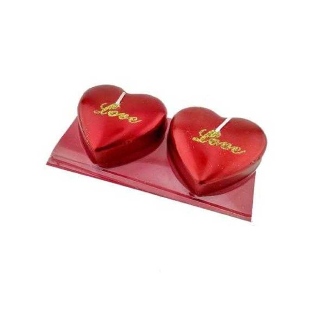 Wholesale Love Written Glittery Heart Candle 2 Pieces