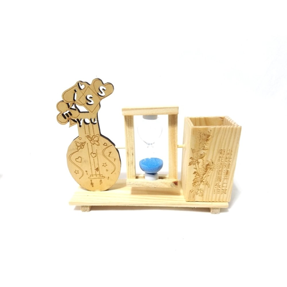 Wholesale Musical Instrument Themed Wooden Hourglass Pen Holder