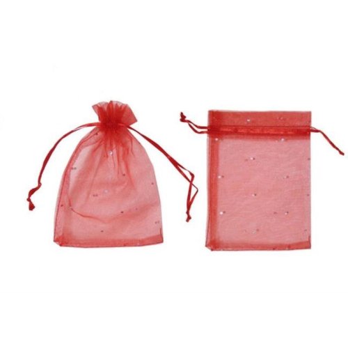 Wholesale Sequin Organza Tulle Red Henna and Cookie Pouch 9x12 cm 50 pcs